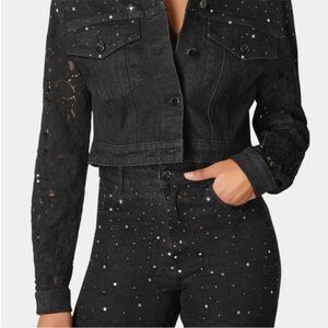 Bebe Black Sequin Denim Jacket